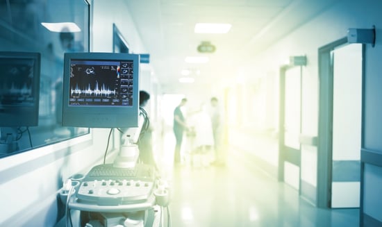 Light in the hospital hallway with a medical examination machine