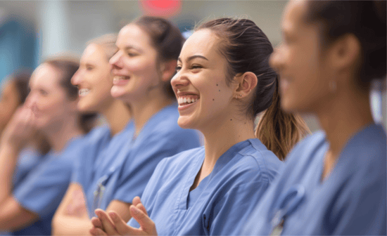 Healthcare professionals celebrating the power of mindfulness, peer support and self-care in maintaining well-being