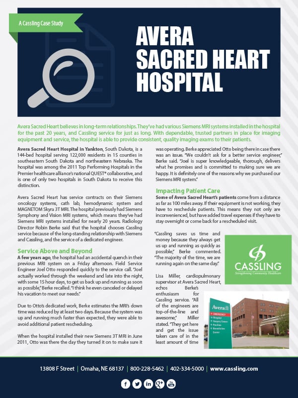 Avera Sacred Heart Hospital Relies on Cassling’s Dependable, Experienced Service Team