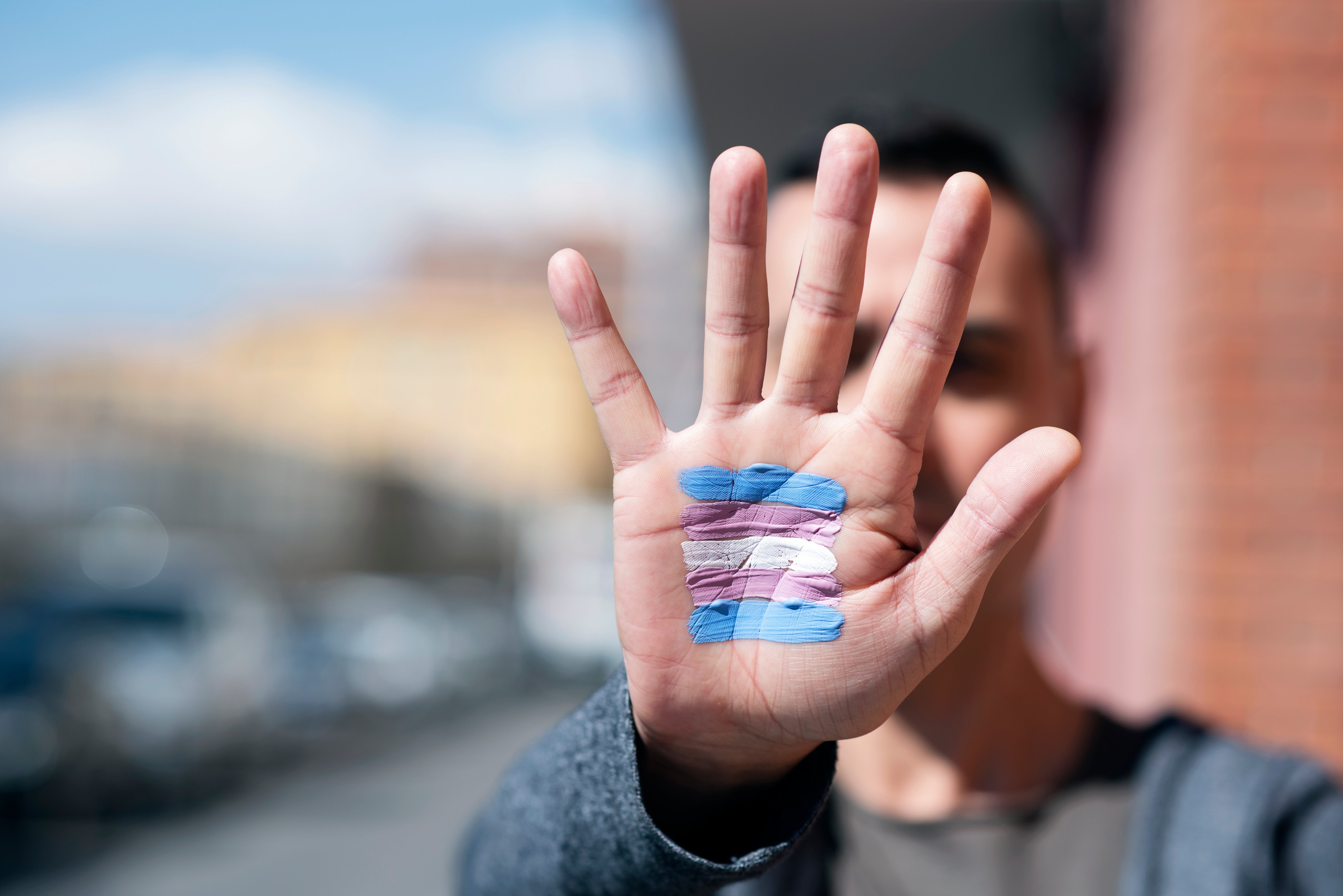 Trans Pride Colors on an Open Hand