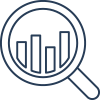 magnifying glass looking at bar chart line icon